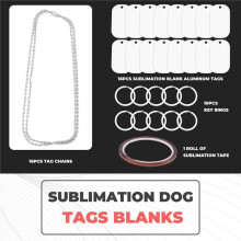 44 StüCke Sublimation Stamping Blank Aluminium Hunde Tags, mit Kette Halskette Kette SchlüSsel AnhäNger WäRme Band für Haustier ID, AnhäNger