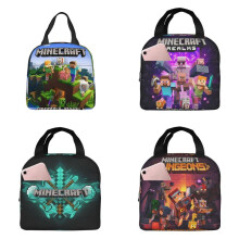 (k173) Minecraft Lunch Bag for Kids All-Over Printed Tote Lunch Box Cartoon Picnic Bag Portable Bento Food Container