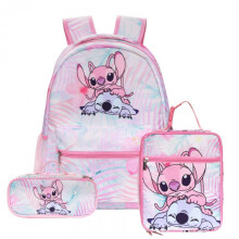 (2, Three piece set) Stitch Kids Backpack for Elementary School Children Cartoon Lightweight Ergonomic Large Capacity Water-Resistant School Bag
