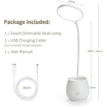 Desk Lamp for Home Office Dorm, Small Rechargeable LED Desk Lamp with Pen/Phone Holder, Eye Care Small Desk Lamp, 3 Color Lighting Modes, Night Light