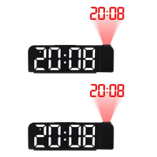 2X 180 Rotation Projection Alarm Clock 12/24H LED Digital Clock USB Plug-in Ceiling Projector Alarm Clock (White)