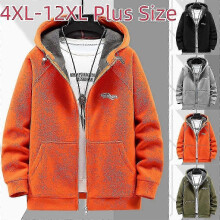 (5XL, gray) Thickened Polar Fleece Jacket for Fat Men Hooded Plus Size Warm 4XL