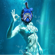 Whole Face Snorkel Mask AntiFog Goggles Professional Snorkeling Diving Mask Black Orange