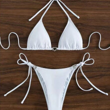 Contemporary Swimwear Adjustable Tied Triangle Bra Side Lacing Design Thong Red L