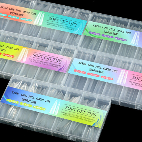 504Pcs Soft Gel Nail Tips Extra Long Full Cover False Nail Tips for Nail Sharp Armor