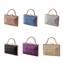 Women's Evening Clutch Bag Glittering Top Handle Single Chain Strap Shoulder Bag Silver
