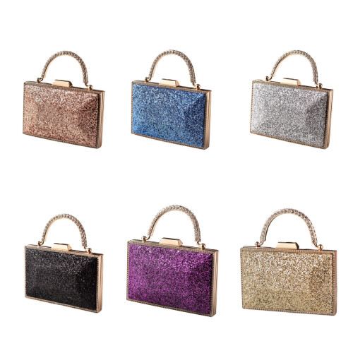 Women's Evening Clutch Bag Glittering Top Handle Single Chain Strap Shoulder Bag Silver