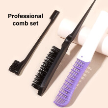 4Pcs Hair Brush Set Edge Controls Brush,Ratted Tail Comb,Bristle Hair Brush Pink
