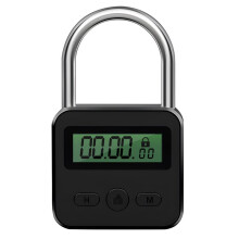 Metall-Timer-Sperre, LCD-Display, Elektronische Multifunktionszeit, 99 Stunden, Max. Timing, Wiederaufladbares USB-Timer-VorhäNgeschloss, Schwarz