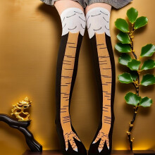 1 Paar Overknee-Strümpfe/Lange, realistische Hühnerfüße/Verspieltes schwarz-gelbes Tierdesign