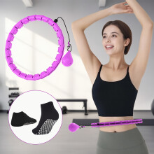 (【Purple】) Universelles Fitness-Hoop-Yoga-Socken-Set, 47 Zoll/120 cm, abnehmbarer 24-Segment-Fitness-Hoop mit rutschfesten Socken