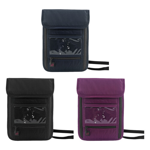 Travel Neck Document Bag Nylon Wallet Antitheft Crossbody Document Bag Iron gray