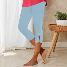 Women Stretchy Cropped Pants High Waist Gym Leggings Sport Workout Cropped Light blue L
