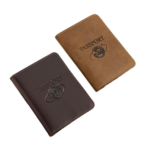 Leather Passport Pouch with Blocking Designs Credit Card Protective Cover Coffee 1