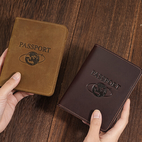 Blocking Leather Passport Case with Multiple Card Compartments Card Holder Brown