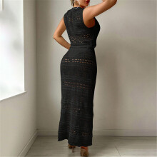 Women Crochet Coverups Swimwear Hollow Out Swimming Dress Swimsuit Coverup Set Black L