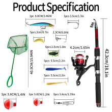 Beginner Fishing Set for Kids Teens Fishing Gear Tackles Telescopic Rod Green Set 3