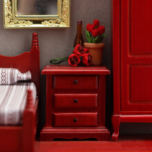 Realistic Miniature Side Cabinet Model Furniture for Dollhouses Scene Decoration Maroon
