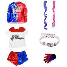 (G, 140) Harley Squad Mädchen Monster Shirt Quinns Kostüm Bedruckte Jacke Hemd Hose Handschuhe Suicide Quinn Cosplay Halloween Kostüm