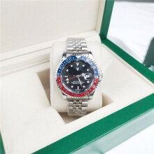 (Red and blue circles with black background, The Water Ghost Series) Four Needle Cola Circle Navigator Ghost Steel Strap Luminous Quartz Men's Watch