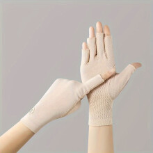 (Apricot) Gants d'été pour femmes, 1 paire, demi-doigt, Style fin, si agréable, respirant, respectueux des ongles, écran tactile,