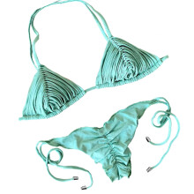 Women Halterneck Thong Bathing Suit Side Tie Swimwears Low Waist String Sky Blue S