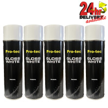 Pro Tec PROGW500 Gloss White Acrylic Spray Paint 500ml Fast dry Aerosol Can x5