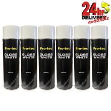 Pro Tec PROGW500 Gloss White Acrylic Spray Paint 500ml Fast dry Aerosol Can x6