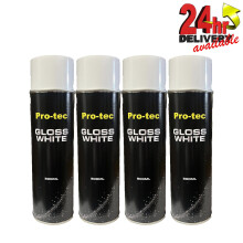 Pro Tec PROGW500 Gloss White Acrylic Spray Paint 500ml Fast dry Aerosol Can x4