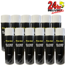 Pro Tec PROGW500 Gloss White Acrylic Spray Paint 500ml Fast dry Aerosol Can x12