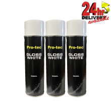 Pro Tec PROGW500 Gloss White Acrylic Spray Paint 500ml Fast dry Aerosol Can x3