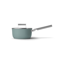 Smeg 50’s Style Non-Stick Saucepan, Suitable for All Cooktops, Oven Proof, Tempered Glass Lid, Made in Italy, 20cm, Matte Emerald Green, SPF2012EGM