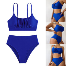 Women Ruched Swimsuit Swimwears High Waist Tummy Controlled Bathing Suit Green M
