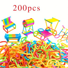 200-teiliges mehrfarbiges und mehrförmiges Zauberstab-Bausteinset – Teenager-Puzzle-Bauspielzeug, pädagogische Konstruktion