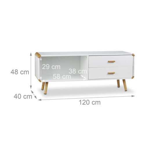 Commodas - HELLOSHOP26 - Comoda Lowboard com bordas arredondadas - Bambu - 2 gavetas - 90x40x45 cm