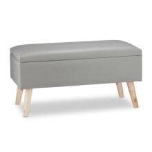 Banquette de rangement - HELLOSHOP26 - 80 x 40 x 39,5 cm - Noir - Assise similicuir rembourrée - Pieds eucalyptus
