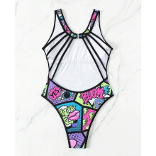Women Monokini Scooped Neck Swimsuit Backless High Waist Thong Bathing Suit M