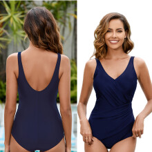 Fashion Swimwear Sleeveless Swimwear Comfortable Wear One Pieced Bathing Suit Dark green L