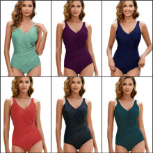 Classical One Pieced Swimwear for Women High Waist Soft Fabric for Comfort Hidden blue L