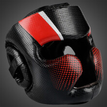 Full Covered Kick Boxing Helmets PU Leather Martial Art Headgear Protector Red M