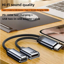 2X USB C OTG Cable Phone Adapter 2 in 1 Type C to USB A Adapter with PD Charging Port for Smartphone Laptop Tablet Grey