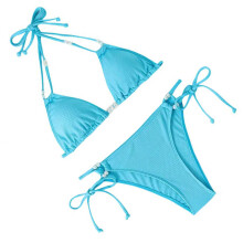Womens Solid Soft Bag Beachwear High Cut Swimsuit 2Pcs Lacing up Bathing Light blue XL