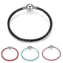 Silver Leather Rope Bracelet European Charm Bracelet compatible with Pandora Bracelet_hb