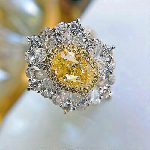 Vintage Sterling Silver Shiny Full Diamond Ring Citrine Ring Flowers Cubic_hb 1