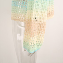 Summer Knitted Top See Through Cover Up Comfortable Loose Fit Long Sleeved Bouse Blue XL