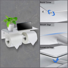 Toilet Roll Holder-Wall Mounted Toilet Roll Holders with Double Rolls for All Kinds of Toilet Paper, Shelf (Black)