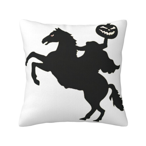 Capa de Almofada Decorativa Quadrada com Estampa de Abóbora Assustadora e Cavaleiro Sem Cabeça para o Halloween 2024 - 45x45cm (18x18 polegadas) -