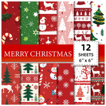 Bloco de Papel para Scrapbook de Natal com 12 Folhas 6x6, Impressão em um Lado, Ideal para Artesanato Natalino, Confecção de Cartões, Diários e