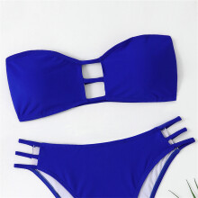 Women Bandeau Swimsuit Female Hollow Out Bathing Suit Two Pcs Split Swimwear Red M