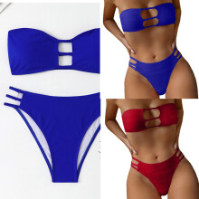 Women Push Up Swimwear Two Pcs Split Bathing Suit Hollow Out Bandeau Swimsuit Black S